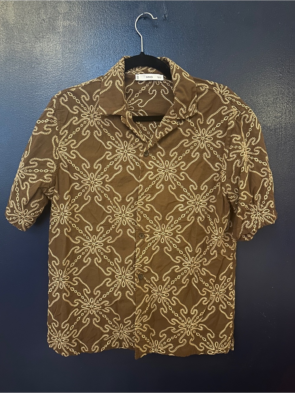 Mango Brown Shirt with Cream Floral Pattern